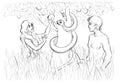 Adam and Eve near the tree of the knowledge of good and evil. Pencil drawing Royalty Free Stock Photo