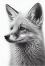 Black pencil ink drawing of a red fox portrait