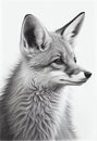 Black pencil ink drawing of a red fox portrait