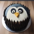 Black Penguin Cake On Wooden Table - Vray Tracing Style