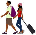 Black people daily common life silhouette vector illustration / traveling couple