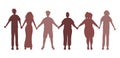 Black people holding hands. Brown silhouettes of black men and black women. Stronger together concept