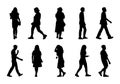 Black people walking on white background, Silhouette men and women  set Royalty Free Stock Photo