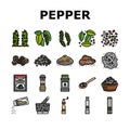 Black Pepper Aromatic Hot Spice Icons Set Vector