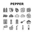 Black Pepper Aromatic Hot Spice Icons Set Vector