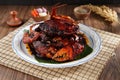 Black pepper crab with props for menu book photo Royalty Free Stock Photo