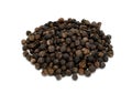 Black pepper pile or Black peppercorns seeds isolated on white background Royalty Free Stock Photo