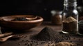 Black Pepper Powder in Glass Jar and Bowl on Kitchen Table Blurred Background Royalty Free Stock Photo