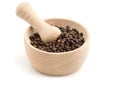 Black peppercorns in mortar Royalty Free Stock Photo