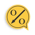 Black Percent down arrow icon isolated on white background. Decreasing percentage sign. Yellow speech bubble symbol Royalty Free Stock Photo