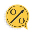 Black Percent up arrow icon isolated on white background. Increasing percentage sign. Yellow speech bubble symbol Royalty Free Stock Photo