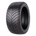 Black performance hybrid tire with red accent lines and tread pattern isolated on transparent background Royalty Free Stock Photo
