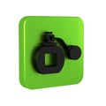 Black Perfume icon isolated on transparent background. Green square button.
