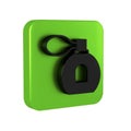 Black Perfume icon isolated on transparent background. Green square button.