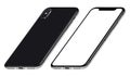 Black perspective similar to iPhone X smartphone mockup front and back sides CW rotated Royalty Free Stock Photo