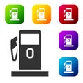 Black Petrol or Gas station icon isolated on white background. Car fuel symbol. Gasoline pump. Set icons in color square Royalty Free Stock Photo