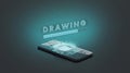 Black phone artificial intelligence drawing neural chip mockup, dark background