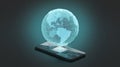 Black phone artificial intelligence earth neural chip mockup, dark background