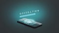 Black phone artificial intelligence generating process mockup, dark background