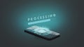 Black phone artificial intelligence processing projection mockup, dark background