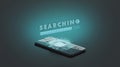 Black phone artificial intelligence searching process mockup, dark background
