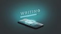 Black phone artificial intelligence writing process mockup, dark background