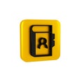 Black Phone book icon isolated on transparent background. Address book. Telephone directory. Yellow square button. Royalty Free Stock Photo