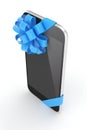 Black phone with bow. 3D rendering. Royalty Free Stock Photo