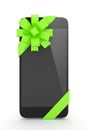 Black phone with bow. 3D rendering. Royalty Free Stock Photo