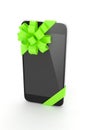 Black phone with bow. 3D rendering. Royalty Free Stock Photo