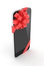 Black phone with bow. 3D rendering. Royalty Free Stock Photo