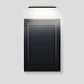 Black photo frame backlit template. Interior empty banner with led lamp on top