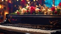 Black piano, flowers close-up instrument romance musical romantic vintage romance