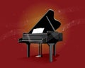 Black piano on red background