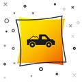 Black Pickup truck icon isolated on white background. Yellow square button. Vector Royalty Free Stock Photo