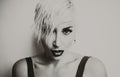 Black and white photo blonde with short hair fashion Royalty Free Stock Photo