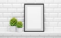 Black picture frame mock up and green potted plants