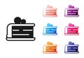 Black Piece of cake icon isolated on white background. Happy Birthday. Set icons colorful. Vector Royalty Free Stock Photo