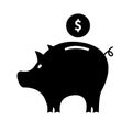 Black piggy bank icon isolated on white background.