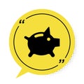 Black Piggy bank icon isolated on white background. Icon saving or accumulation of money, investment. Yellow speech