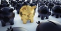 Black piggy banks with golden piggy bank