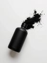 Black pigment powder explodes from dropper bottle on white surface artistic splash Royalty Free Stock Photo