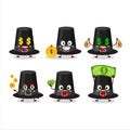 Black pilgrims hat cartoon character with cute emoticon bring money