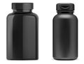 Black pill bottle. Black plastic supplement pill jar Royalty Free Stock Photo
