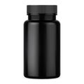 Black pill bottle. Supplement tablet container Royalty Free Stock Photo