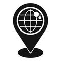 Black pin pointing global location with latitude and longitude lines