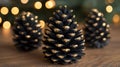 Black Pine Cones Decorated With Gold Glitter Royalty Free Stock Photo