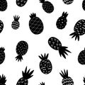 Black pineapple pattern. Exotic pineapples seamless texture. Doodle tropical fruits scandinavian style, childish textile