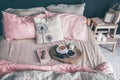 Black and pink bedroom in loft style Royalty Free Stock Photo