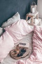 Black and pink bedroom in loft style Royalty Free Stock Photo